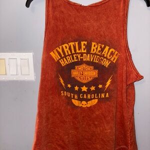 Harley Davidson Orange Tank Top Size XL  Myrtle Beach South Carolina EUC